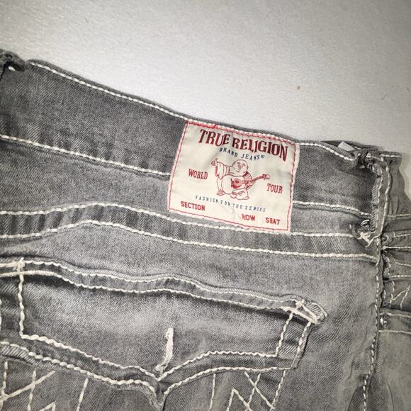True Religion Jeans 34x32.5 Gray Ricky Flap Pocket Straight Leg Distressed READ - Picture 10 of 11